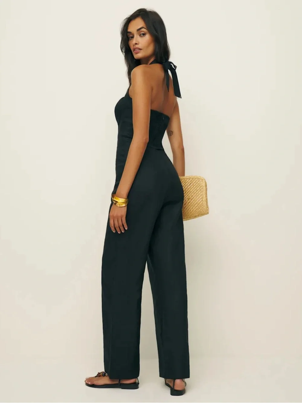 NWOT Reformation Malika Linen Jumpsuit in Black Size 8